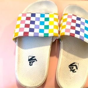 Vans kids colored checkered slides